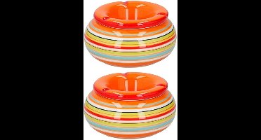 G.Wurm Storm asbak - 2x stuks - Keramiek oranje/multi-kleur 13 x 7 cm