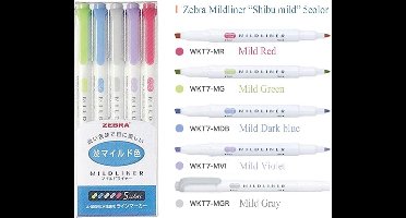 Zebra Mildliner Double Sided Tekstmarker - Fine & Bold - Cool & Warm Colors - Set van 5 + een Zipbag