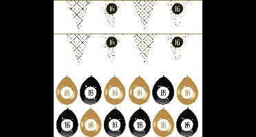 Haza - Verjaardag 16 jaar feestartikelen pakket vlaggetjes/ballonnen