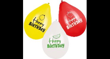 Boland - 6 Latex ballonnen Fruit 'Happy Birthday' - Multi - Knoopballon