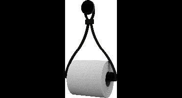 Leren toiletrolhouder 'Triangle' - met Zuignap én schroef - Handles and more® | ZWART - roldrager: Zwart rondhout - knop: Zwart