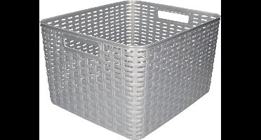 Plasticforte Opbergmand - Kastmand - rotan kunststof - zilver - 28 Liter - 34 x 40 x 23 cm