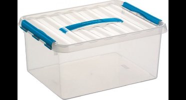 3x sunware q-line opberg box/opbergdoos - 15 liter - 40 x 30 x 18 cm - kunststof - opslagbox - transparant/blauw