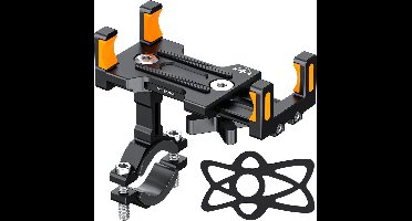Aluminium Legering Telefoon Mount - Voor Fiets / Motor - 360° Rotatie - Universeel Mobile Mount - Heavy Duty - Fietsstuur Smartphone Cradle - Waterbestendig - Schokbestendig - Draaibaar - Verstelbaar - Schermbreedte 65mm - 92mm - Zwart / Oranje