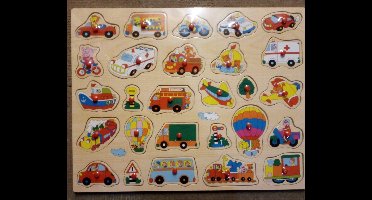 Johntoy houten knopjes puzzel voertuigen