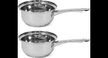 Gerimport Steelpan Manhatten - 2x stuks - 1,5 liter - sauspan - 14 cm - o.a. voor saus en jus
