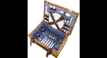 Rieten Picknickmand met Deksel Bestek Borden Glazen Kleed | 22L Picnic mand voor 4 personen | Picnic Hamper - LB618