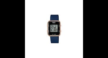 Q&Q model M207j009y-(sport) horloge-Digitaal-stopwatch-donkerblauw siliconen band -datum-5 bar waterdicht-2 tijden-alarm-timer