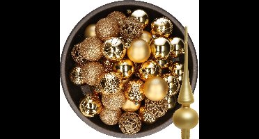 Decoris Kerstballen - 37x stuks - 6 cm - goud - kunststof - incl. glazen piek mat