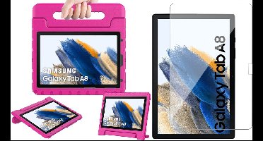 Hoes geschikt voor Samsung Galaxy Tab A8 2021 / 2022 - Screen Protector GlassGuard - Kinder Back Cover Kids Case Hoesje Roze & Screenprotector
