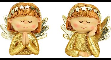 Engelen met glitter van polygoud -(breedte/hoogte/diepte) 6x6x4cm - 2 Stuks