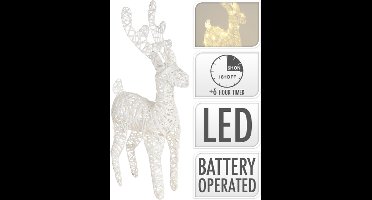 Rendier Verlicht met 50 Leds - Wit Glitter - 45 cm