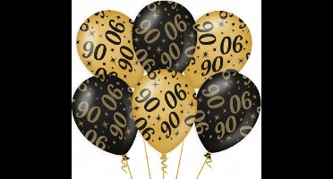 90 jaar verjaardag feest ballonnen - 6x stuks - zwart/goud - leeftijd - 30 cm - versiering - feestartikelen