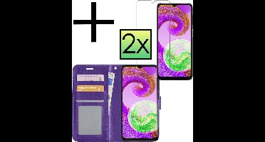Hoesje - Met 2x Screenprotector - Geschikt voor Samsung Galaxy A04s - Luxe Pasjeshouder - Bookcase Portemonee - Flip Case - Kunstleer Book Case - Flipcase Hoes - Book Cover - Walletcase - Portemonneehoes - Paars