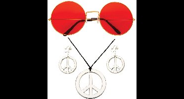 Widmann - Hippie Flower Power verkleed sieraden set met hippie bril