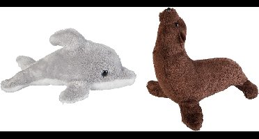 Ravensden - Pluche zeedieren knuffel set - dolfijn en zeeleeuw