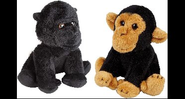Ravensden - Pluche apen knuffel set - Gorilla en Chimpansee - 15 cm