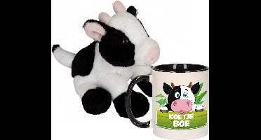 Koeien Cadeau set kind - Koeien knuffel 15 cm en drinkbeker 300ml