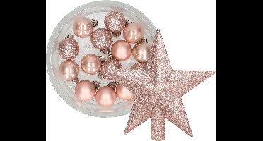 Decoris kerstballen 14x st 3 cm - met ster piek - lichtroze - kunststof