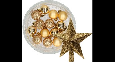 Decoris kerstballen 14x st 3 cm - met ster piek - goud - kunststof