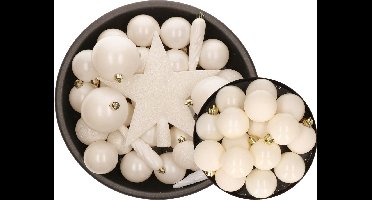 Decoris Kerstversiering pakket - 49-dlg - kunststof - wol wit - kerstballen