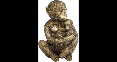 Sculptuur "Monkey with cub" goud polystone 13x9x15cm