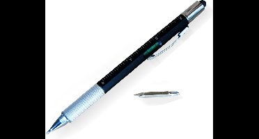 MikaMax 6 in 1 Multitool Pen - Handy Pen - Toolpen - Liniaal - Waterpas - Kruiskop en Plattekop Schroevendraaier - Zwart