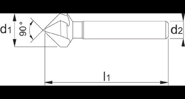 Phantom HSS-E Vari verzinkboor 90°‚ 3 snijkanten‚ drievlaks schacht, Ø10,4mm, l1: 50, d2: 6