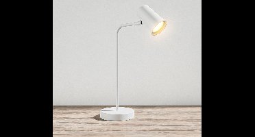 HOFTRONIC - Riga LED Tafellamp Wit - GU10 - Kantelbaar en Draaibaar - Modern - Nachtkastlamp Bureaulamp - 1,75 meter snoer Incl. Snoerdimmer (dimbaar) - 2700K Warm wit licht (H: 421mm)