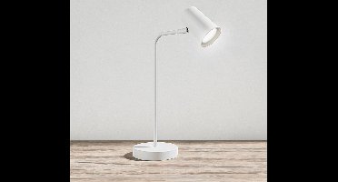 HOFTRONIC - Riga LED Tafellamp Wit - GU10 - Kantelbaar en Draaibaar - Modern - Nachtkastlamp Bureaulamp - 1,75 meter snoer Incl. Snoerdimmer (dimbaar) - 6000K Daglicht wit licht (H: 421mm)