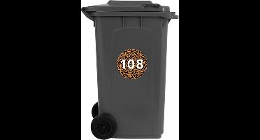 Containerstickers Huisnummer "108" - 25x25cm - Panter Print Cirkel met Wit Nummer- Set van 4 dezelfde Vinyl Stickers - Klikostickers