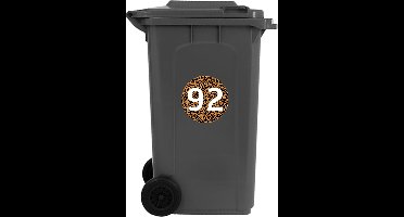 Containerstickers Huisnummer "92" - 25x25cm - Panter Print Cirkel met Wit Nummer- Set van 4 dezelfde Vinyl Stickers - Klikostickers