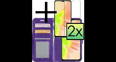 Hoesje - Met 2x Screenprotector - Geschikt voor OPPO A57s - Luxe Pasjeshouder - Bookcase Portemonee - Flip Case - Kunstleer Book Case - Flipcase Hoes - Book Cover - Walletcase - Portemonneehoes - Paars