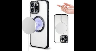 Hoesje Geschikt voor iPhone 13 Pro Magsafe hoes backcover – Lens beschermer – Transparant / Zwart