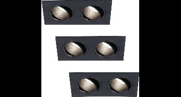 HOFTRONIC - Mallorca - Set van 3 LED Inbouwspot Dubbel - GU10 6000K daglicht wit - Dimbaar en kantelbaar - Rechthoek / vierkant - Plafondspot voor woonkamer, slaapkamer en gang - IP22