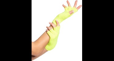 Partychimp Vingerloze Handschoenen voor bij Carnavalskleding Dames Carnaval Accessoires Verkleedkleren Volwassenen - Neon Geel- Katoen/Polyamide/Elastaan - One-Size