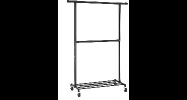 AZURU - Kledingrek - Kledingrek op wieltjes - Zwart - 198 x 130 x 49 cm