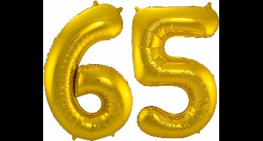 Folat Folie ballonnen - 65 jaar cijfer - goud - 86 cm - leeftijd feestartikelen - verjaardag versiering