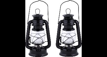 Fancy Flames Lantaarn - 4x stuks - op batterijen - zwart - windlicht - metaal - LED - 11,5 x 15 x 24 cm