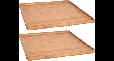Serveerplank met opstaande rand - Set van 2x stuks - bamboe hout - 26 x 26 cm