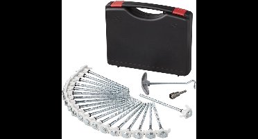 ProPlus Schroefbare tentharingen set - metaal - 20 cm - 20 stuks met adapter en haringtrekker