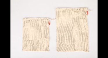 Benson Herbruikbare groente- en fruitzakjes - katoen - 2 maten - trekkoord en clip