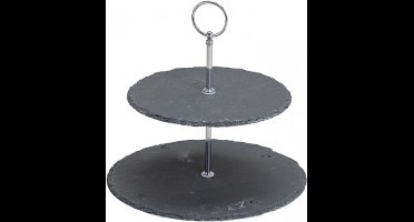 Alpina Etagère Leisteen 2 Laags Ø 20 + 25 cm. - Presenteerschaal