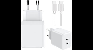 Super Fast Charger 2.0 - USB C Adapter met 2 USB-C Poorten + USB-C Kabel - 2 Meter