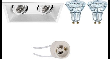 LED Spot Set - LEDVANCE Parathom PAR16 940 36D - Proma Zano Pro - GU10 Fitting - Dimbaar - Inbouw Rechthoek Dubbel - Mat Wit - 3.4W - Natuurlijk Wit 4000K - Kantelbaar - 185x93mm