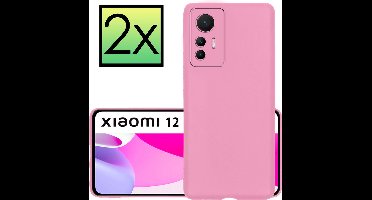 Hoesje - 2 Stuks - Geschikt voor Xiaomi 12 Lite - Sterk & Shockproof - Case Siliconen - Back Cover - Telefoon Hoes - Lichtroze