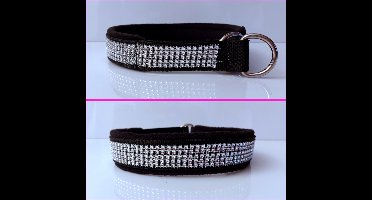 Sliphalsband - Maat XS - 3 cm breed - Zwart - Zilver bling - Anti trek halsband - Halsband - Hondenhalsband - Sterke rassen