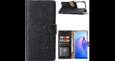 Hoesje Geschikt voor Oppo Reno 8 Hoesje met Pasjeshouder Zwart - Hoesje Geschikt voor Oppo Reno 8 hoesje Luxe Booktype Portemonnee case