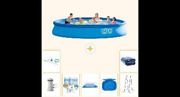 Intex Rond Opblaasbaar Easy Set Zwembad - 457 x 84 cm - Blauw - Inclusief Pomp - Onderhoudspakket - Grondzeil - Voetenbad - Ladder - Schoonmaakset - Solarzeil - 8-delig
