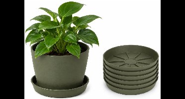 Pro Garden plantenpot onder schotel - 6x - opvang schaal - donkergroen - dia 24 cm - Kunststof